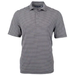 Cutter & Buck Men's Black Virtue Eco Pique Stripped Recycled Tall Polo