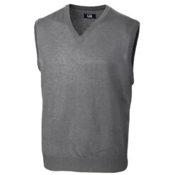 Cutter & Buck Men's Mid-Grey Heather Tall Douglas V-Neck Vest