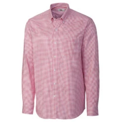 Cutter & Buck Men's Red Tall Long Sleeve Epic Easy Care Tattersall Shirt