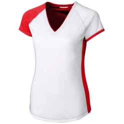 Cutter & Buck Women's Red Short Sleeve Presley V-Neck