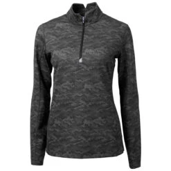 Cutter & Buck Women's Black Traverse Camo Print Stretch Quarter Zip Pullover