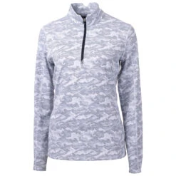 Cutter & Buck Women's Charcoal Traverse Camo Print Stretch Quarter Zip Pullover