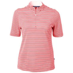 Cutter & Buck Women's Red Virtue Eco Pique Stripped Recycled Polo