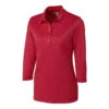 Cutter & Buck Women's Cardinal Red Heather DryTec 3/4 Sleeve Chelan Polo