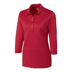 Cutter & Buck Women's Cardinal Red Heather DryTec 3/4 Sleeve Chelan Polo
