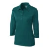 Cutter & Buck Women's Midnight Green Heather DryTec 3/4 Sleeve Chelan Polo