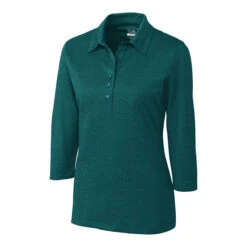 Cutter & Buck Women's Midnight Green Heather DryTec 3/4 Sleeve Chelan Polo