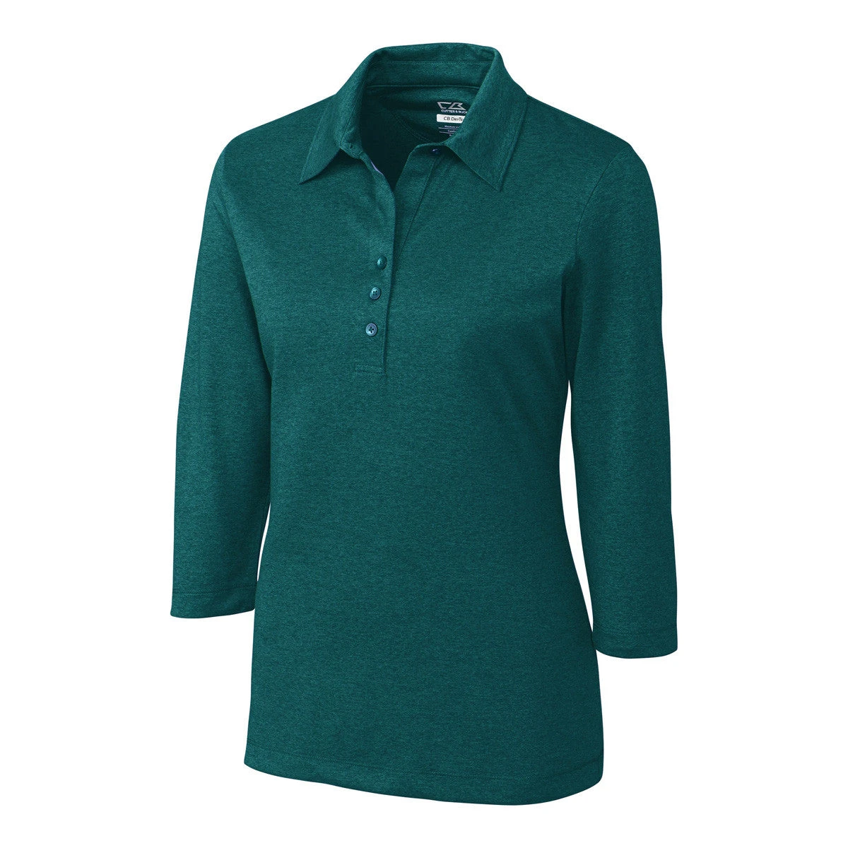 Cutter & Buck Women's Midnight Green Heather DryTec 3/4 Sleeve Chelan Polo 3 Cutter & Buck Women's Midnight Green Heather DryTec 3/4 Sleeve Chelan Polo