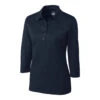 Cutter & Buck Women's Navy Blue Heather DryTec 3/4 Sleeve Chelan Polo
