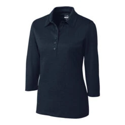Cutter & Buck Women's Navy Blue Heather DryTec 3/4 Sleeve Chelan Polo