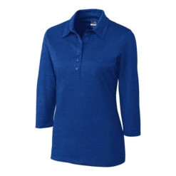Cutter & Buck Women's Tour Blue Heather DryTec 3/4 Sleeve Chelan Polo