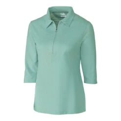 Cutter & Buck Women's Loft/White Blaine Oxford 3/4 Sleeve Zip Polo