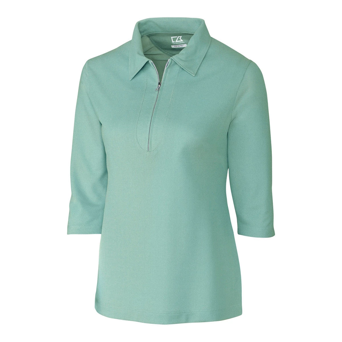 Cutter & Buck Women's Loft/White Blaine Oxford 3/4 Sleeve Zip Polo 3 Cutter & Buck Women's Loft/White Blaine Oxford 3/4 Sleeve Zip Polo
