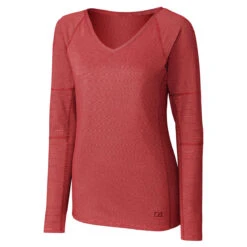 Cutter & Buck Women's Cardinal Red DryTec Long Sleeve Victory V-Neck