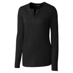 Cutter & Buck Women's Black DryTec Long Sleeve Avail Double V-Neck