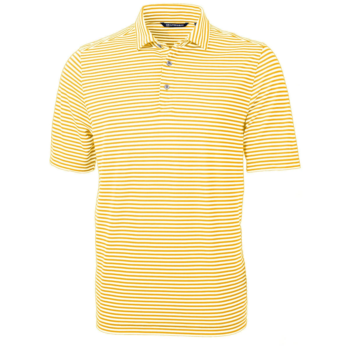 Cutter & Buck Men's College Gold Virtue Eco Pique Stripped Recycled Polo 3 Cutter & Buck Men's College Gold Virtue Eco Pique Stripped Recycled Polo