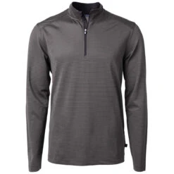 Cutter & Buck Men's Black/Elemental Grey Virtue Eco Pique Micro Strip Recycled Quarter Zip