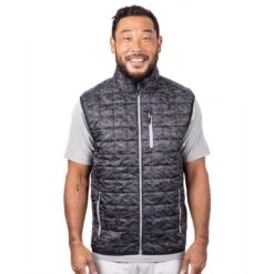 Cutter & Buck Men's Black Rainier PrimaLoft Eco Insulated Full Zip Printed Puffer Vest -Cutter & Buck MCO00069 BL HTF