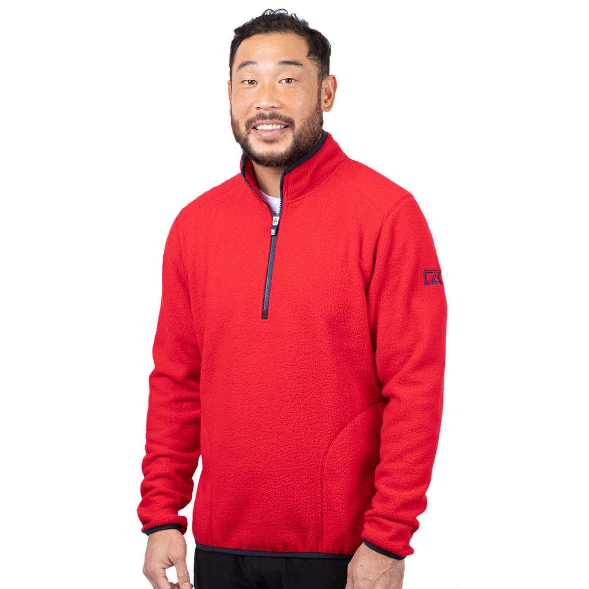 Cutter & Buck Men's Red/Navy Blue Cascade Eco Sherpa Fleece Pullover Jacket 6 Cutter & Buck Men's Red/Navy Blue Cascade Eco Sherpa Fleece Pullover Jacket - Image 4
