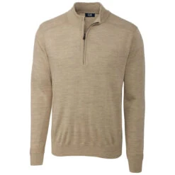 Cutter & Buck Men's Sand Heather Long Sleeve Douglas Half Zip Mock